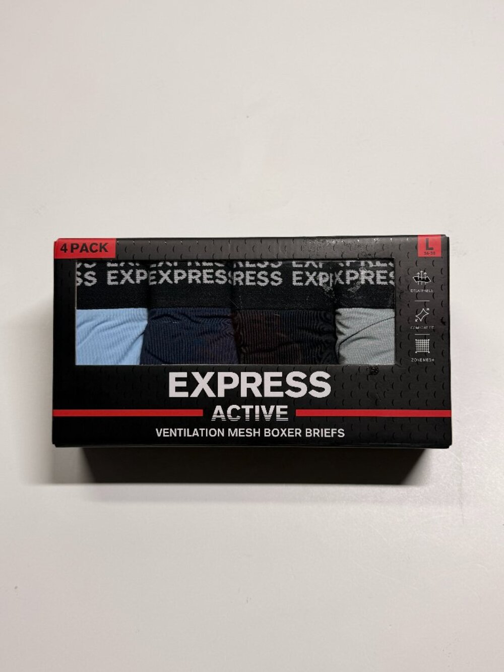 NWT Express Active Microfiber Boxer Briefs - Large - Multi Colors - 4 Pack